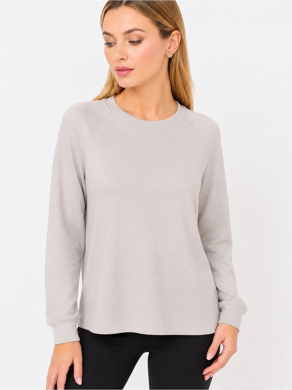 ATHLETA M Seasoft Crewneck Sweatshirt TENCEL Modal Taupe Beige Pullover Gray